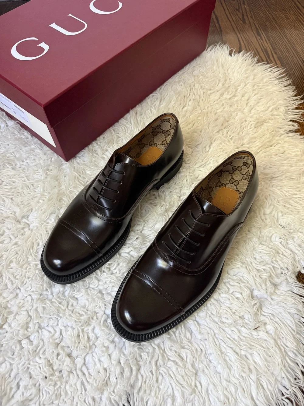 GUCCI Luxury Brown Derby Cap Toe Formal Shoes